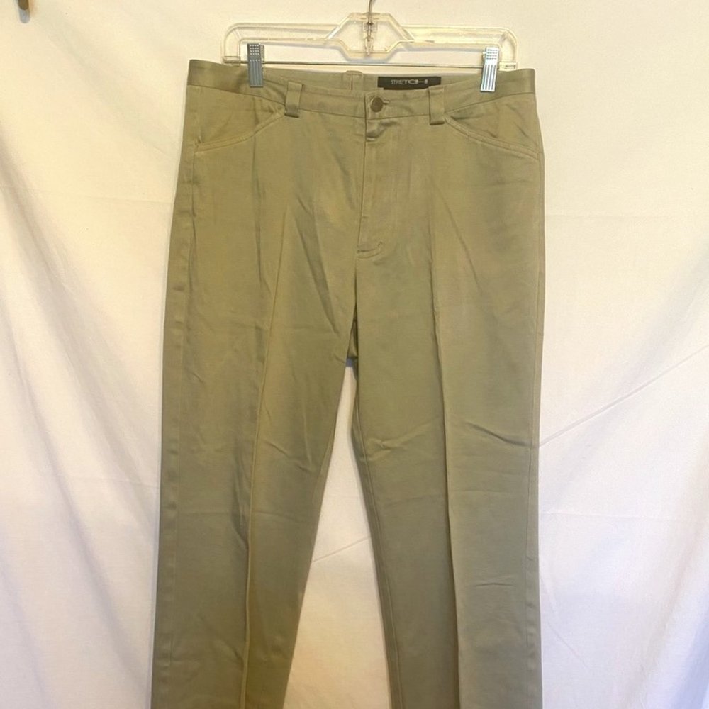 KENNETH COLE New York Stretch Beige 96%Cotton Flat Front Casual Pants ~ 32 x 30